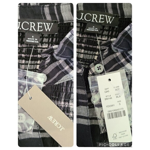 J. Crew Ruffleneck Popover NWT NEW Small Flannel Cotton-Blend Berkshire Plaid - Picture 5 of 9
